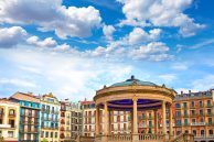 Pamplona Navarra in Spain plaza del Castillo square downtown. Camino de Santiago