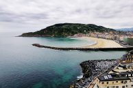 A high angle shot of a mesmerizing beach scenery in San Sebastian, Spain