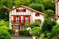 Streets, houses and typical architecture of the village Sare in the French Basque country.